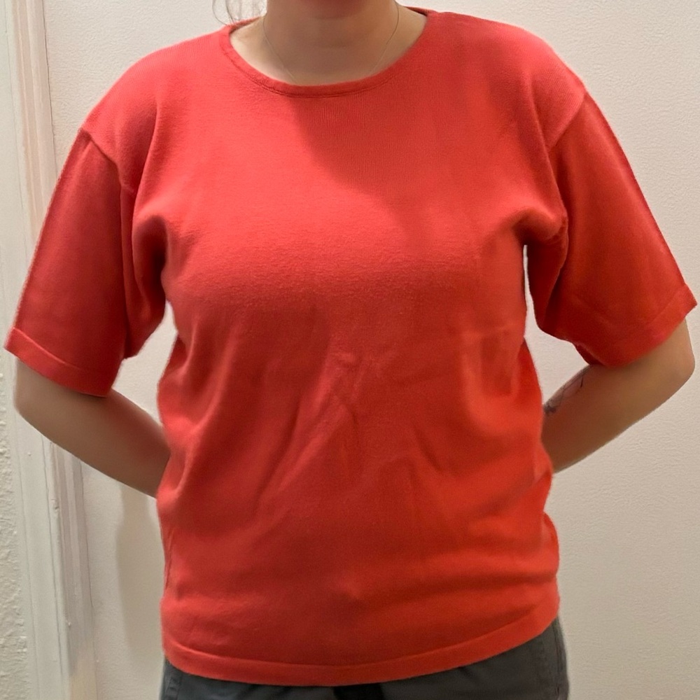 Red Crew Neck Short Sleeve Blouse